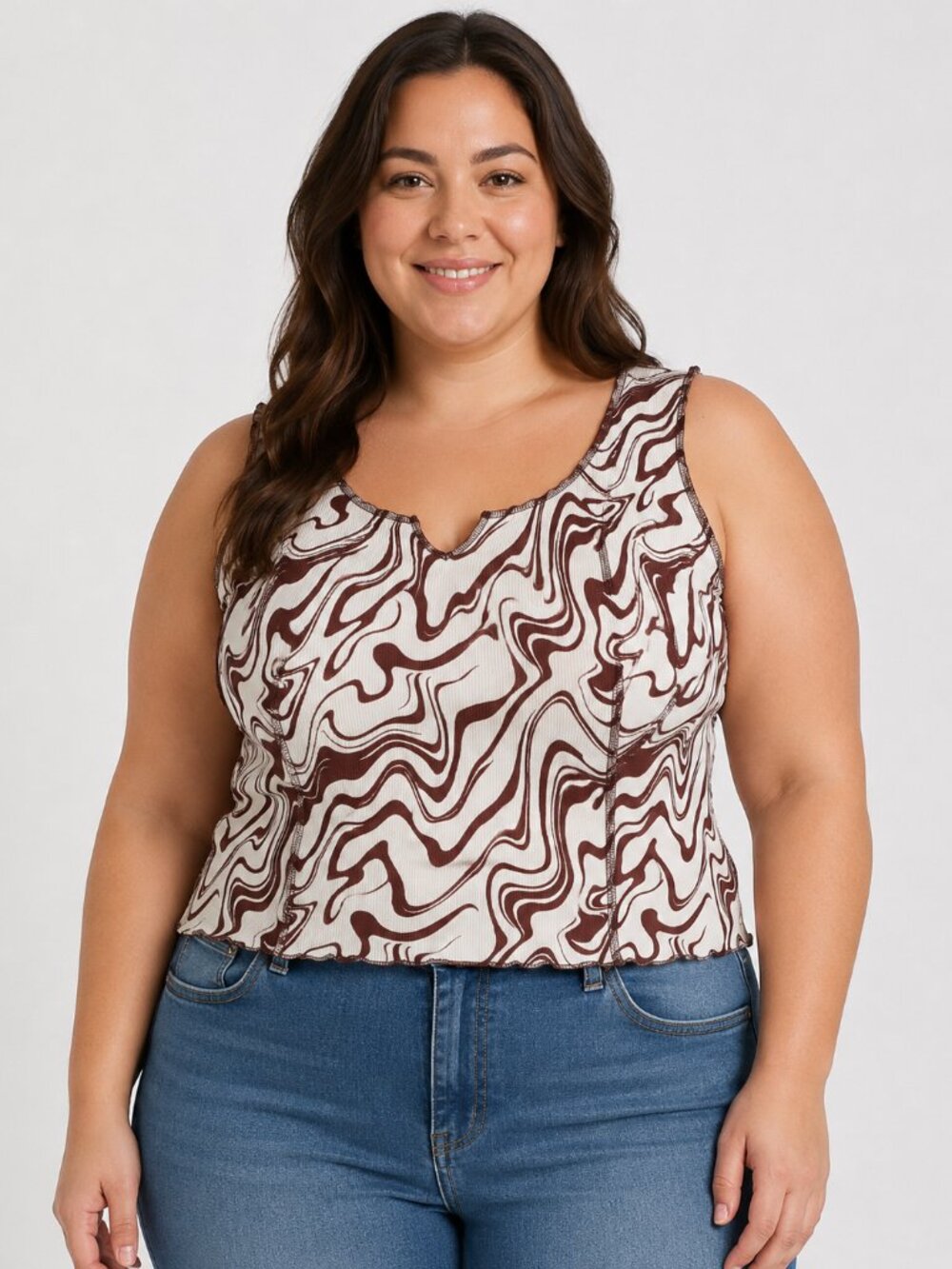Rue21 Plus Size Brown & Cream Swirl Print Sleeveless Top